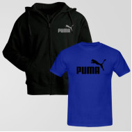 Black Zipper Hoodie With Puma Logo T-Shirt